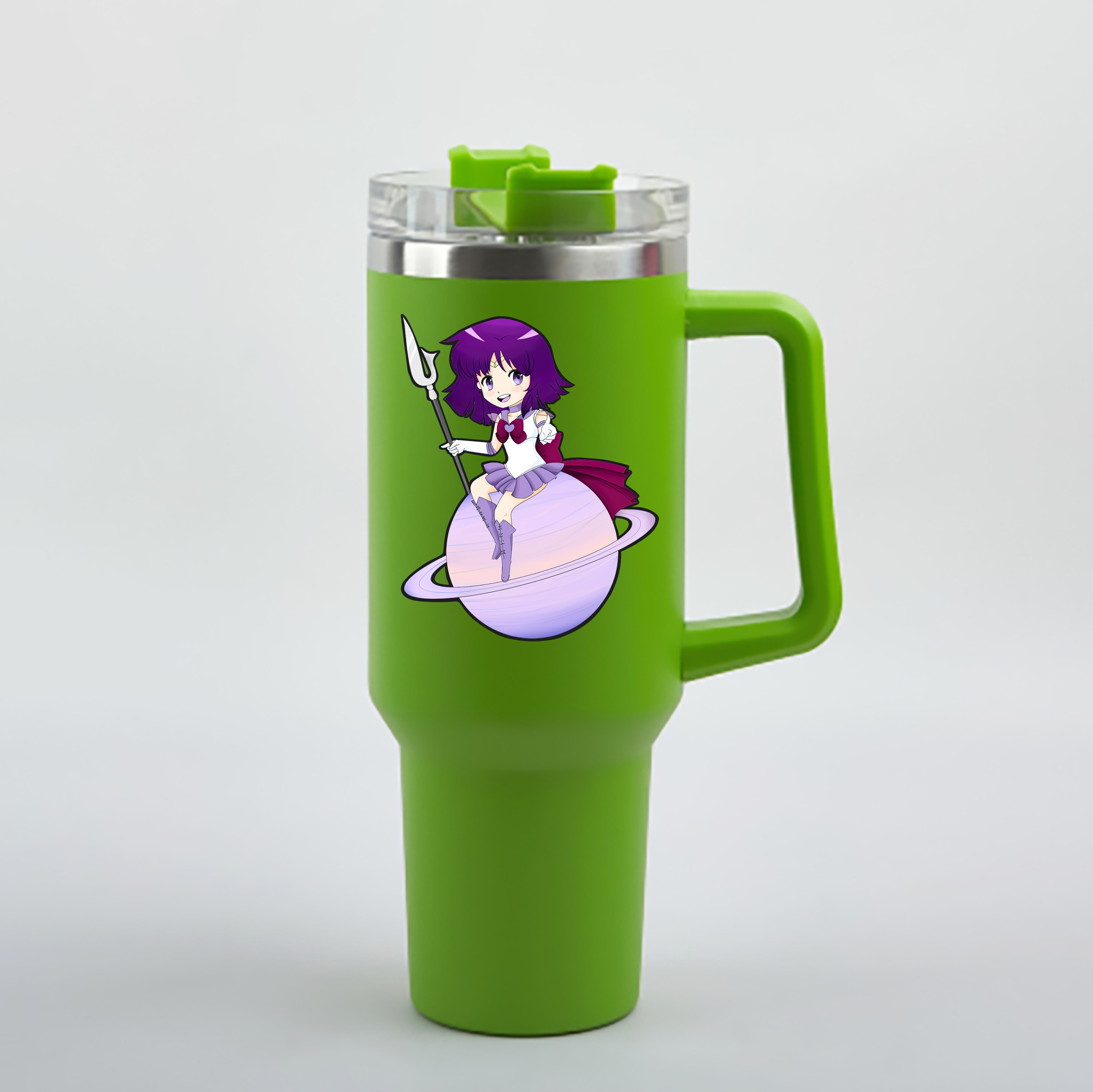 （画像用） 美少女戦士セーラームーン 土萠ほたる Sailor Moon Tomoe Hotaru （セーラーサターン；Sailor Saturn） 1200mL車用タンブラー - クリスタルステッカー（プラスチックストロー付き）